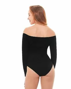 Off The Shoulder Black Bodysuit -Spirit Halloween Shop 01392307 b