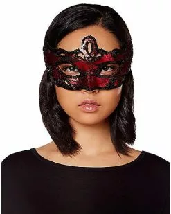Red And Black Lace Sequin Eye Half Mask