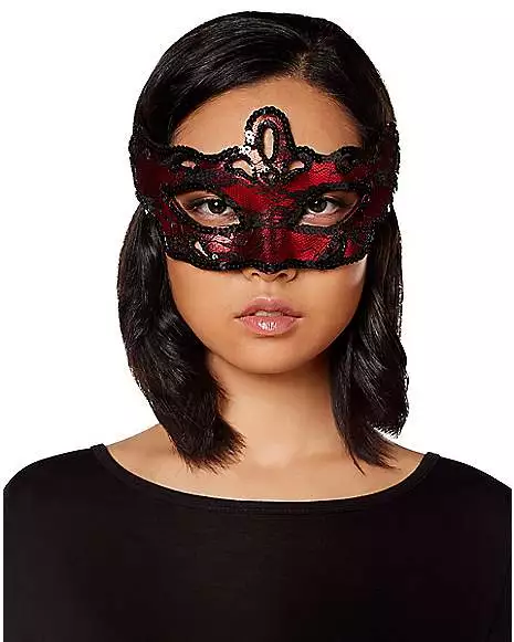 Red And Black Lace Sequin Eye Half Mask 3 Red And Black Lace Sequin Eye Half Mask
