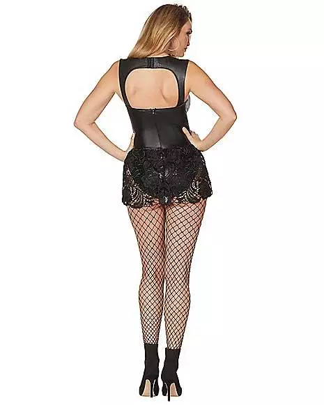 Adult Black Faux Leather And Lace Bodysuit 4 Adult Black Faux Leather And Lace Bodysuit - Image 2