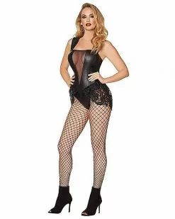 Adult Black Faux Leather And Lace Bodysuit 11 Adult Black Faux Leather And Lace Bodysuit -Spirit Halloween Shop 01481183 c
