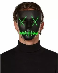 Light Up EL Wire Green Stitched Black Half Mask