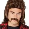 Brown Mullet Wig With Mustache 1 Brown Mullet Wig With Mustache -Spirit Halloween Shop 01550813 a