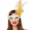 Gold Feather And Lace Eye Half Mask -Spirit Halloween Shop 01587898 a