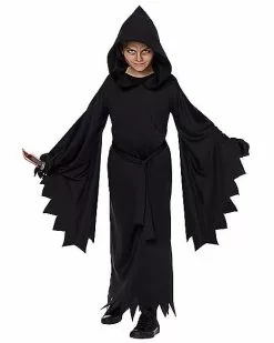 Kids Hooded Black Robe Costume