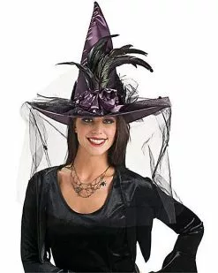 Feathered Black Witch Hat -Spirit Halloween Shop 07012768 a